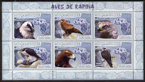 Mozambique 2007 Birds of Prey perf sheetlet containing 6 values unmounted mint Yv 2342-47, stamps on birds, stamps on birds of prey, stamps on eagles, stamps on maps, stamps on hawks