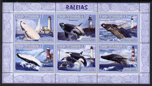 Mozambique 2007 Whales & Lighthouses perf sheetlet containing 6 values unmounted mint Yv 2348-53, stamps on , stamps on  stamps on whales, stamps on  stamps on lighthouses