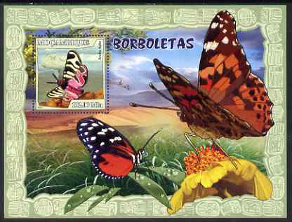 Mozambique 2007 Butterflies perf souvenir sheet unmounted mint Yv 154, stamps on butterflies, stamps on maps