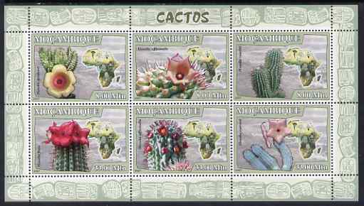 Mozambique 2007 Cacti perf sheetlet containing 6 values unmounted mint Yv 2366-71, stamps on , stamps on  stamps on cactus, stamps on  stamps on cacti, stamps on  stamps on maps