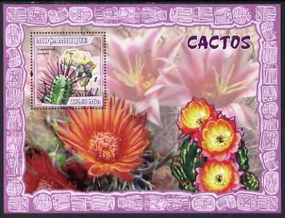 Mozambique 2007 Cacti perf souvenir sheet unmounted mint Yv 156, stamps on cactus, stamps on cacti, stamps on maps