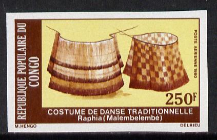 Congo 1980 Dancing skirts 250f IMPERF plate proof on ungummed paper (as SG 750), stamps on costumes  dancing