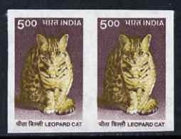 India 2002 Leopard Cat 5r imperf pair plus normal perf pair, both unmounted mint, SG 1928var, stamps on , stamps on  stamps on cats