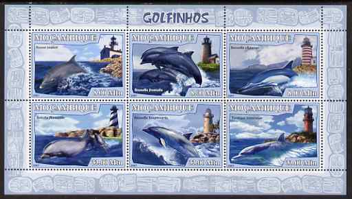 Mozambique 2007 Dolphins & Lighthouses perf sheetlet containing 6 values unmounted mint Yv 2420-25, stamps on dolphins, stamps on lighthouses