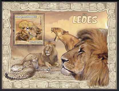 Mozambique 2007 Lions perf souvenir sheet unmounted mint Yv 166, stamps on , stamps on  stamps on cats, stamps on  stamps on lions, stamps on  stamps on maps