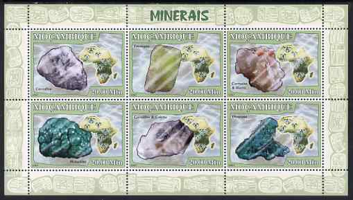 Mozambique 2007 Minerals #1 perf sheetlet containing 6 values unmounted mint Yv 2444-49, stamps on minerals, stamps on maps