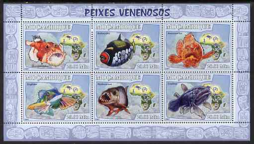 Mozambique 2007 Poisonous Fish perf sheetlet containing 6 values unmounted mint Yv 2474-79, stamps on fish, stamps on maps