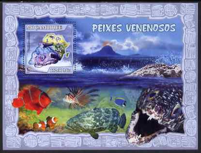 Mozambique 2007 Poisonous Fish perf souvenir sheet unmounted mint Yv 172, stamps on fish, stamps on maps, stamps on volcanoes