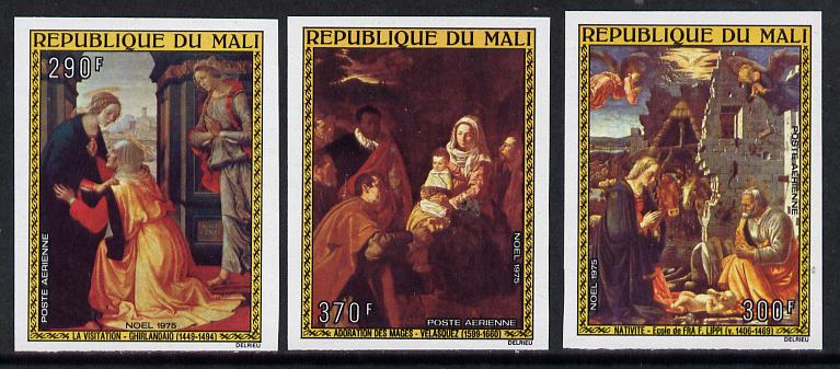 Mali 1975 Christmas imperf set of 3 from limited printing (as SG 516-8), stamps on , stamps on  stamps on arts  christmas