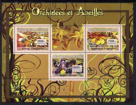 Guinea - Conakry 2007 Orchids & Bees perf sheetlet containing 3 values unmounted mint Yv 2927-29, stamps on , stamps on  stamps on flowers, stamps on  stamps on orchids, stamps on  stamps on bees, stamps on  stamps on insects