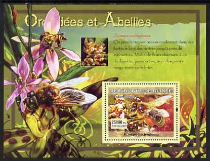 Guinea - Conakry 2007 Orchids & Bees perf souvenir sheet #1 unmounted mint Yv 531, stamps on flowers, stamps on orchids, stamps on bees, stamps on insects