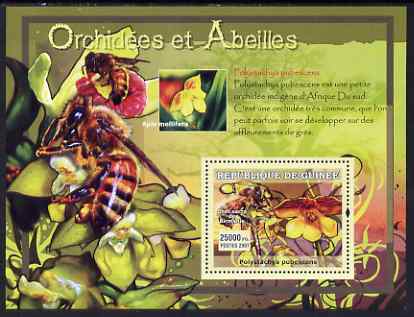 Guinea - Conakry 2007 Orchids & Bees perf souvenir sheet #2 unmounted mint Yv 532, stamps on , stamps on  stamps on flowers, stamps on  stamps on orchids, stamps on  stamps on bees, stamps on  stamps on insects