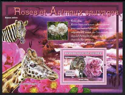 Guinea - Conakry 2007 Roses & Wild Animals perf souvenir sheet #2 unmounted mint Yv 535, stamps on flowers, stamps on roses, stamps on animals, stamps on zebra, stamps on giraffes