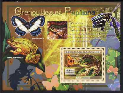 Guinea - Conakry 2007 Frogs & Butterflies perf souvenir sheet #2 unmounted mint Yv 538, stamps on frogs, stamps on butterflies