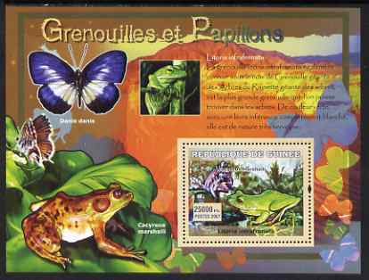 Guinea - Conakry 2007 Frogs & Butterflies perf souvenir sheet #3 unmounted mint Yv 539, stamps on frogs, stamps on butterflies