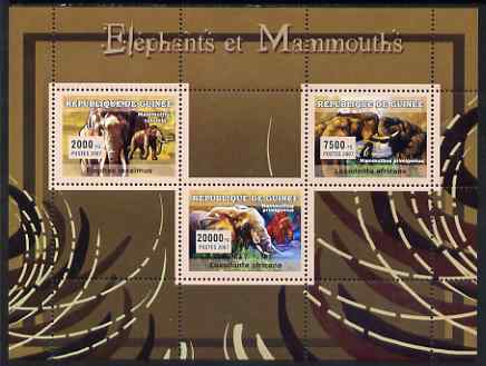 Guinea - Conakry 2007 Elephants & Mammoths perf sheetlet containing 3 values unmounted mint Yv 2942-44, stamps on , stamps on  stamps on animals, stamps on  stamps on elephants, stamps on  stamps on dinosaurs