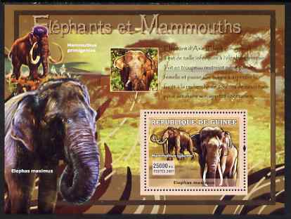 Guinea - Conakry 2007 Elephants & Mammoths perf souvenir sheet #3 unmounted mint Yv 548, stamps on animals, stamps on elephants, stamps on dinosaurs