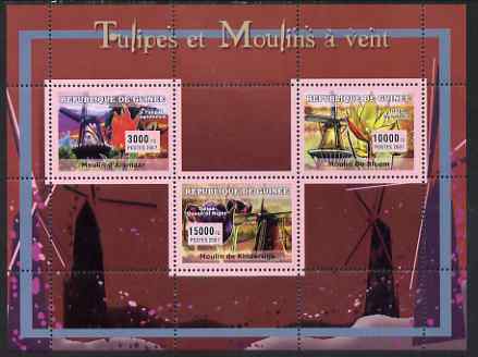 Guinea - Conakry 2007 Tulips & Windmills perf sheetlet containing 3 values unmounted mint Yv 2945-47, stamps on flowers, stamps on tulips, stamps on windmills