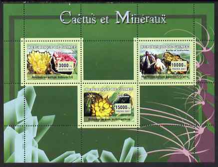 Guinea - Conakry 2007 Cacti & Minerals perf sheetlet containing 3 values unmounted mint Yv 2948-50, stamps on , stamps on  stamps on cacti, stamps on  stamps on cactus, stamps on  stamps on minerals