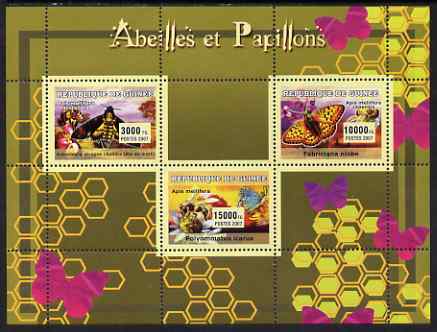 Guinea - Conakry 2007 Bees & Butterflies perf sheetlet containing 3 values unmounted mint Yv 2951-53, stamps on , stamps on  stamps on bees, stamps on  stamps on butterflies, stamps on  stamps on insects