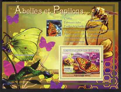 Guinea - Conakry 2007 Bees & Butterflies perf souvenir sheet #2 unmounted mint Yv 556, stamps on , stamps on  stamps on bees, stamps on  stamps on butterflies, stamps on  stamps on insects