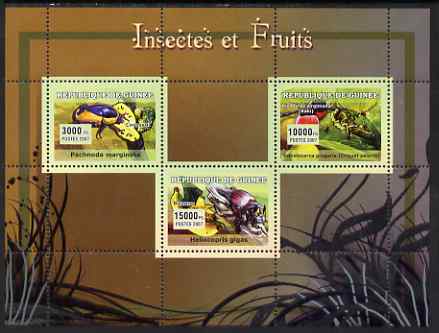 Guinea - Conakry 2007 Insects & Fruit perf sheetlet containing 3 values unmounted mint Yv 2954-56, stamps on , stamps on  stamps on fruit, stamps on  stamps on insects, stamps on  stamps on fruits