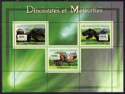 Guinea - Conakry 2007 Dinosaurs & Meteorites perf sheetlet containing 3 values unmounted mint Yv 2957-59, stamps on dinosaurs, stamps on minerals, stamps on meteors, stamps on astronomy