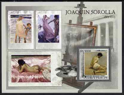 St Thomas & Prince Islands 2007 Paintings by Sorolla perf deluxe s/sheet containing 1 value unmounted mint , stamps on arts, stamps on sorolla, stamps on nudes