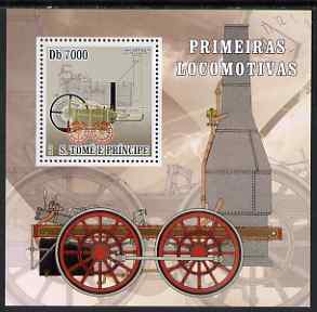 St Thomas & Prince Islands 2007 Steam locomotives - Erevithick perf deluxe s/sheet containing 1 value unmounted mint , stamps on , stamps on  stamps on railways