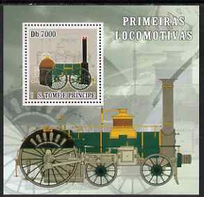 St Thomas & Prince Islands 2007 Steam locomotives - Liverpool perf deluxe s/sheet containing 1 value unmounted mint , stamps on , stamps on  stamps on railways