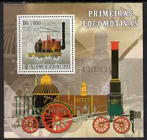 St Thomas & Prince Islands 2007 Steam locomotives - Puffing Billy perf deluxe s/sheet containing 1 value unmounted mint , stamps on railways