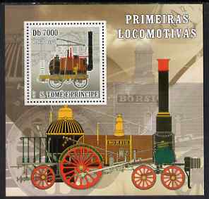 St Thomas & Prince Islands 2007 Steam locomotives - Puffing Billy perf deluxe s/sheet containing 1 value unmounted mint , stamps on , stamps on  stamps on railways