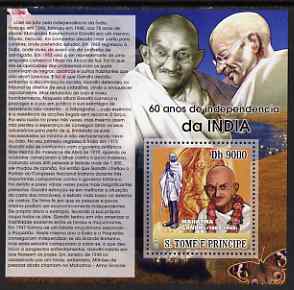St Thomas & Prince Islands 2007 Independence of India - M Gandhi perf deluxe s/sheet containing 1 value unmounted mint , stamps on , stamps on  stamps on personalities, stamps on  stamps on constitutions, stamps on  stamps on gandhi