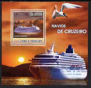 St Thomas & Prince Islands 2007 Cruise Ships - Crystal Simphony perf deluxe s/sheet containing 1 value unmounted mint , stamps on ships