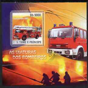 St Thomas & Prince Islands 2007 Fire Engines - Ford Crown 1965 perf deluxe s/sheet containing 1 value unmounted mint , stamps on , stamps on  stamps on fire