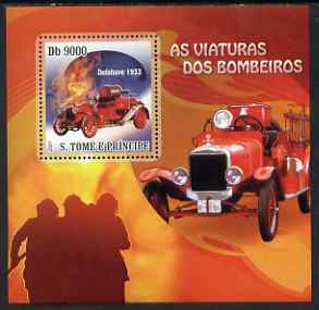 St Thomas & Prince Islands 2007 Fire Engines - Delahaye 1933 perf deluxe s/sheet containing 1 value unmounted mint , stamps on fire