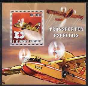 St Thomas & Prince Islands 2007 Special Transport - Aircraft perf deluxe s/sheet containing 1 value unmounted mint , stamps on , stamps on  stamps on red cross, stamps on  stamps on transport, stamps on  stamps on aviation