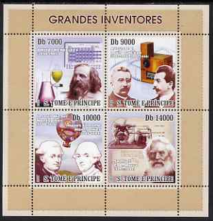 St Thomas & Prince Islands 2007 Great Inventors perf sheetlet containing 4 values unmounted mint, stamps on , stamps on  stamps on personalities, stamps on  stamps on science, stamps on  stamps on aviation, stamps on  stamps on balloons, stamps on  stamps on morse, stamps on  stamps on cinema, stamps on  stamps on films, stamps on  stamps on 