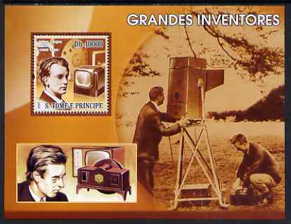 St Thomas & Prince Islands 2007 Great Inventors - John Logie Baird perf s/sheet containing 1 value unmounted mint, stamps on personalities, stamps on science, stamps on  tv , stamps on , stamps on scots, stamps on scotland