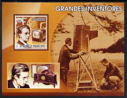 St Thomas & Prince Islands 2007 Great Inventors - John Logie Baird perf s/sheet containing 1 value unmounted mint, stamps on , stamps on  stamps on personalities, stamps on  stamps on science, stamps on  stamps on  tv , stamps on  stamps on , stamps on  stamps on scots, stamps on  stamps on scotland