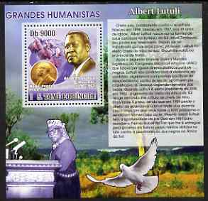 St Thomas & Prince Islands 2007 Great Humanitarians - Albert Lutuli perf deluxe s/sheet containing 1 value unmounted mint , stamps on , stamps on  stamps on personalities, stamps on  stamps on doves, stamps on  stamps on nobel