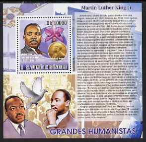 St Thomas & Prince Islands 2007 Great Humanitarians - Martin Luther King Jr perf deluxe s/sheet containing 1 value unmounted mint , stamps on personalities, stamps on doves, stamps on nobel, stamps on orchids