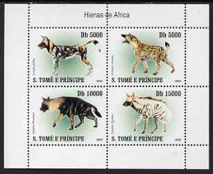 St Thomas & Prince Islands 2007 Hyenas perf sheetlet containing 4 values unmounted mint, stamps on animals, stamps on dogs, stamps on hyenas