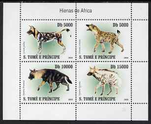 St Thomas & Prince Islands 2007 Hyenas perf sheetlet containing 4 values unmounted mint, stamps on , stamps on  stamps on animals, stamps on  stamps on dogs, stamps on  stamps on hyenas