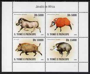 St Thomas & Prince Islands 2007 Hogs perf sheetlet containing 4 values unmounted mint, stamps on animals, stamps on hogs, stamps on swine