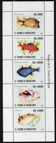 St Thomas & Prince Islands 2007 Fish perf sheetlet containing 5 values unmounted mint, stamps on fish