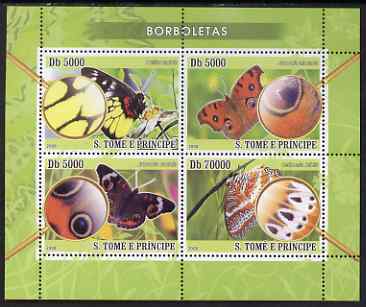 St Thomas & Prince Islands 2008 Butterflies perf sheetlet containing 4 values unmounted mint, stamps on , stamps on  stamps on butterflies