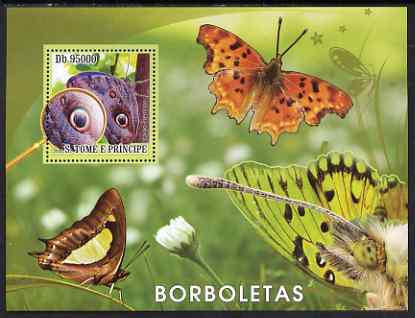 St Thomas & Prince Islands 2008 Butterflies perf s/sheet containing 1 value unmounted mint, stamps on butterflies