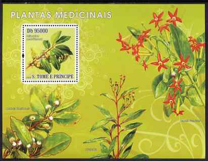 St Thomas & Prince Islands 2008 Medicinal Plants perf s/sheet containing 1 value unmounted mint, stamps on flowers, stamps on medical
