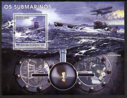 St Thomas & Prince Islands 2008 Submarines perf s/sheet containing 1 value unmounted mint, stamps on ships, stamps on submarines, stamps on aviation